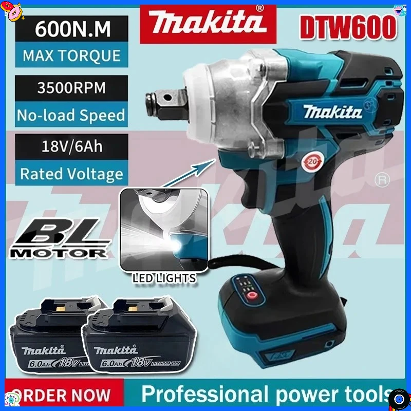 

Makita High Torque Rechargeable Tool Brushless Electric Wrench Impact Wrench Cordless Auto Repair DTW600 Power Tools