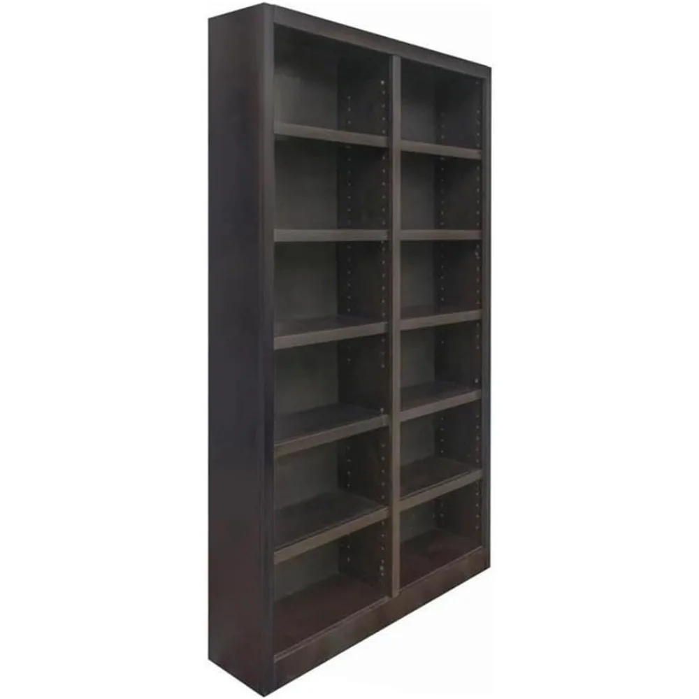 84" Double Wide Wood Bookcase, with 10 Adjustable Shelves & 2 Fixed Shelves, Assembly Required, Bookcases