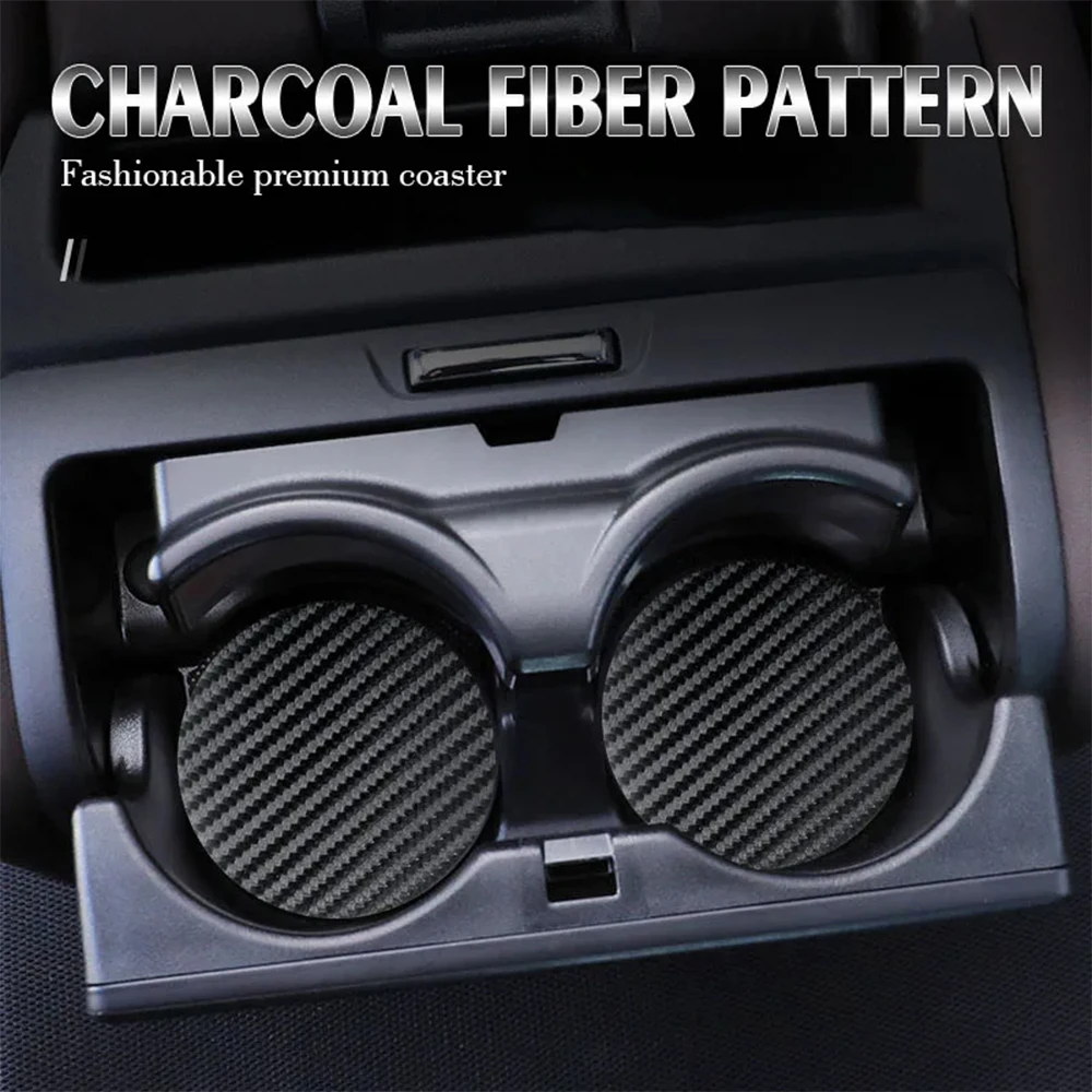2pcs Car Cup Holder Mats Non-Slip Cup Holders & Bottle Holders Carbon Fiber Car Coaster Non-slip Water Cup Holder Insert Mat