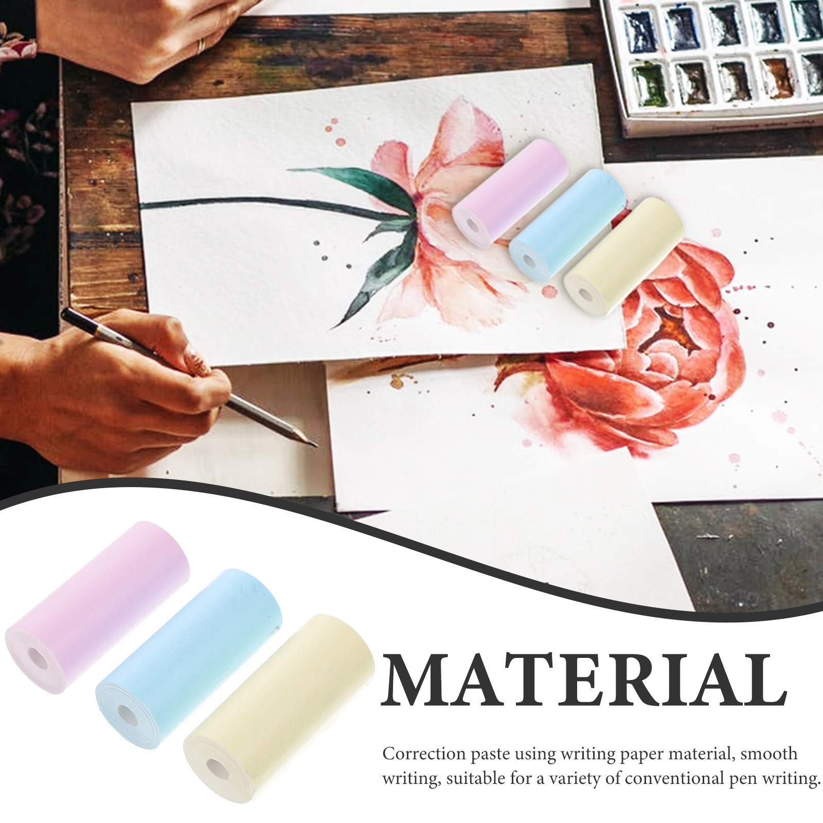 

3 Rolls Correction Stickers Self Adhesive Thermal Paper Labels Envelope Tear Off Multipurpose Practical School Supplies
