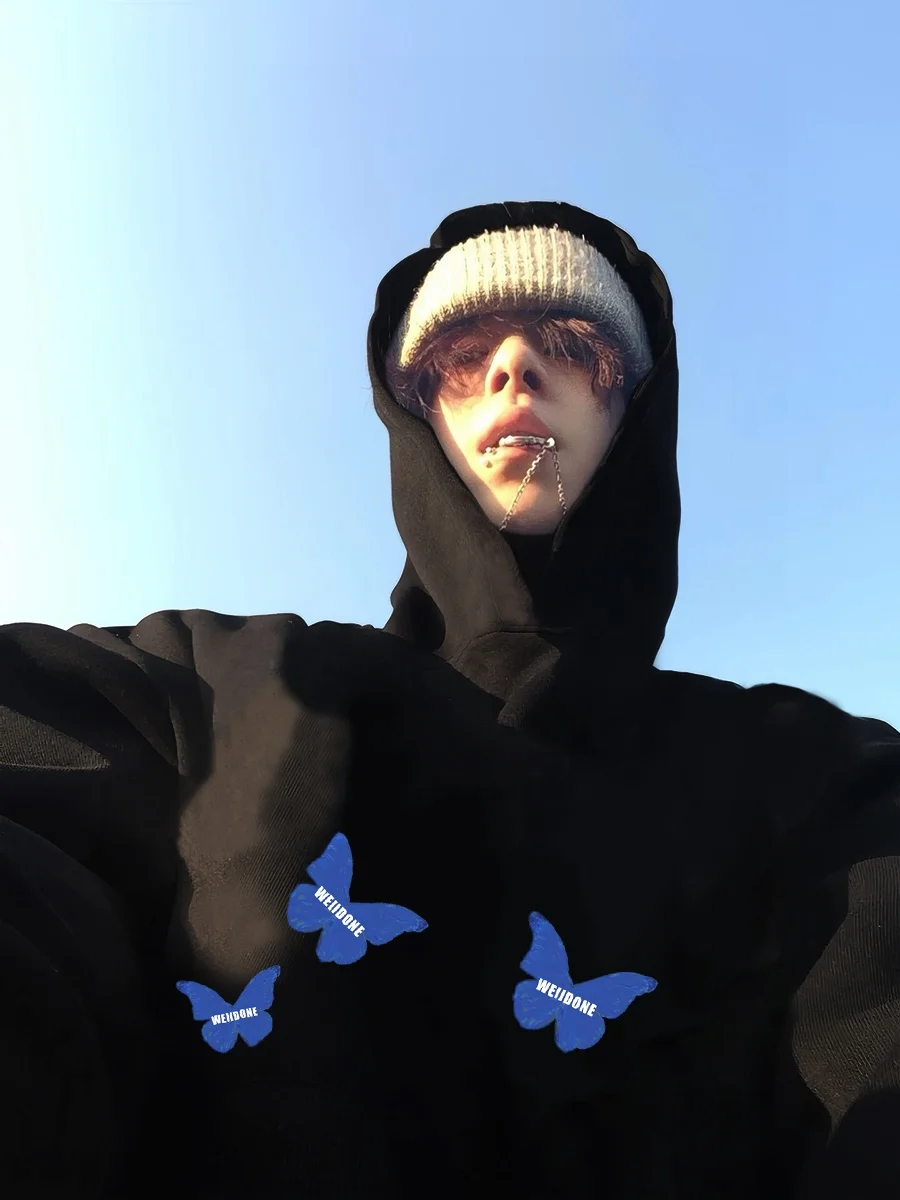 

2025 New American Sle Fce Lined Hoodie Men's Autumn Winter Loose Fit Couple's Sweatirt Warm Cotton Polyester Casual Wear