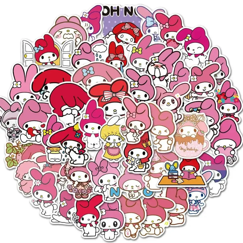 50pcs Sanrio Stickers Hello Kitty Kuromi My Melody Anime Stickers Cute Sticker Pack Waterproof Laptop Skin Kawaii Phone Case