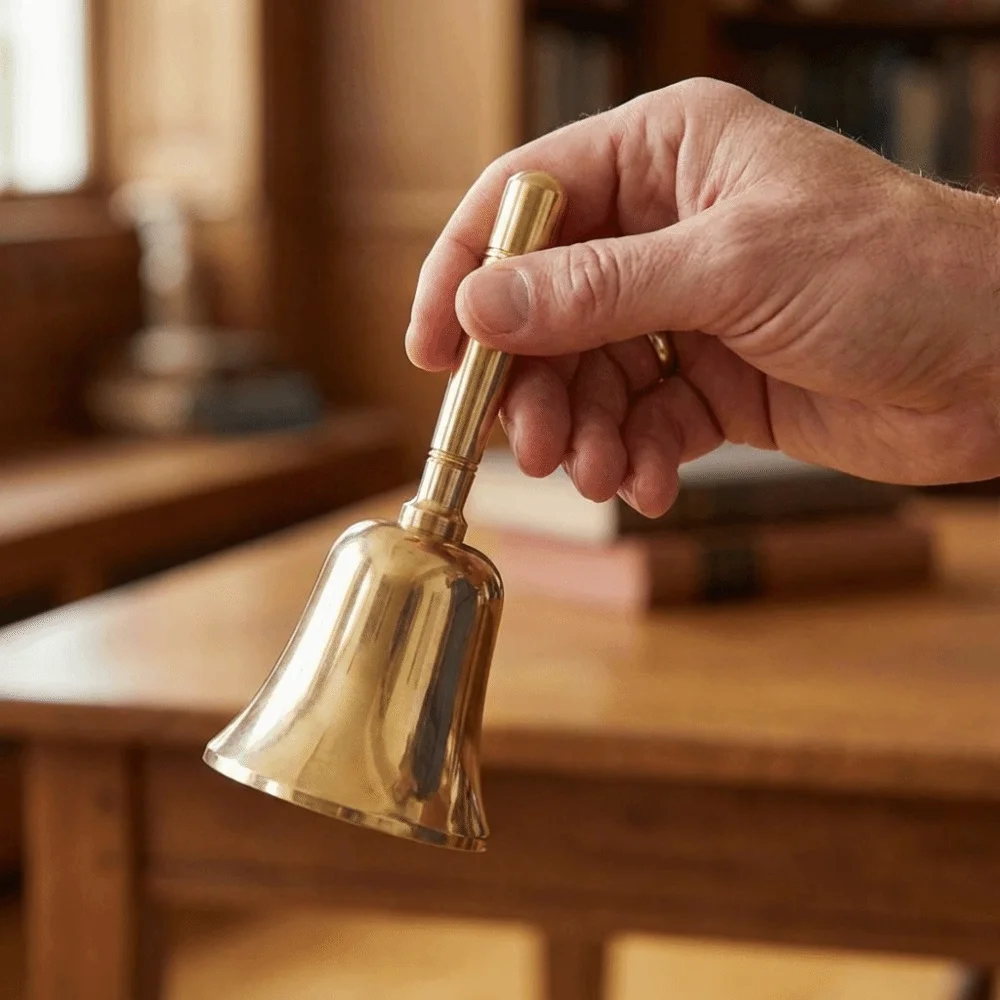 Extra Loud Pure Copper Hand Bell Vintage Manual Operation Solid Brass Call Bell Comfortable Grip Multi-Purpose Hand Cranked Bell