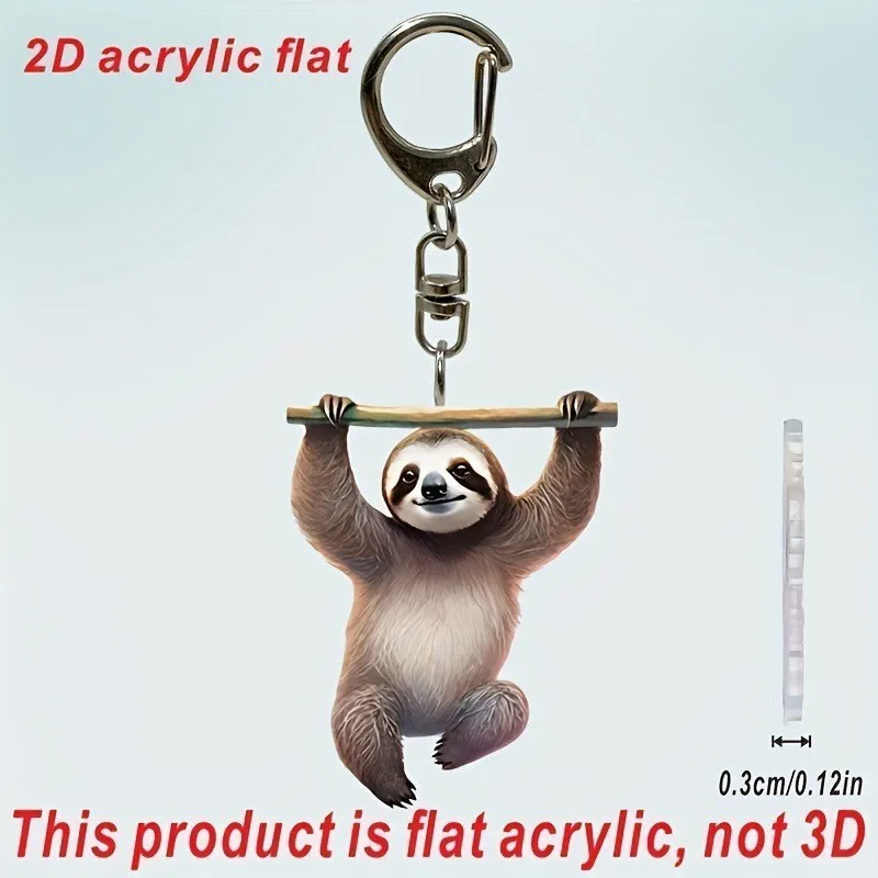 2D Flat Acrylic New Creative Sloth Keychain Suspension Decoration Interior Decoration Car Pendant Bag Jewelry Accessory Gift