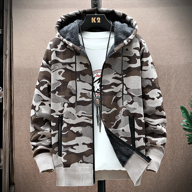 

Камуфляжный вязаный свитер, мужской осенне-зимний толстый теплый свитер, модный повседневный мужской высококачественный вязаный пуловер, уличная одежда