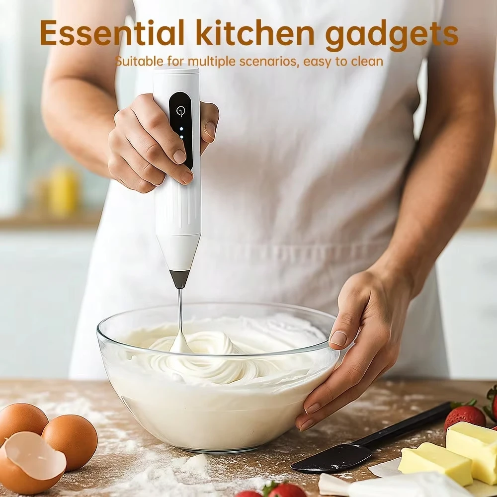 Electric milk frother, egg beater, 3-speed USB charging handheld milk coffee mixer, cream mixer, baking tools