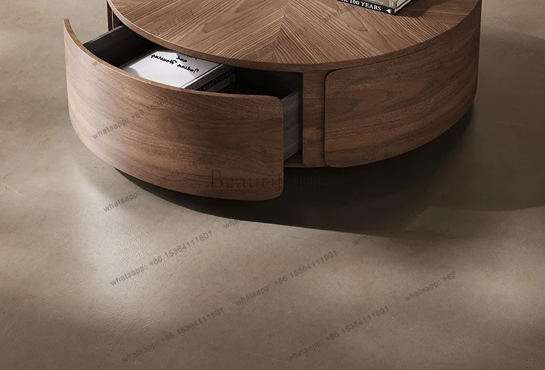 Retro Vintage Wabi-Sabi Style Round New Coffee Table Hot Sale Small Apartment Living Room Storage Coffee