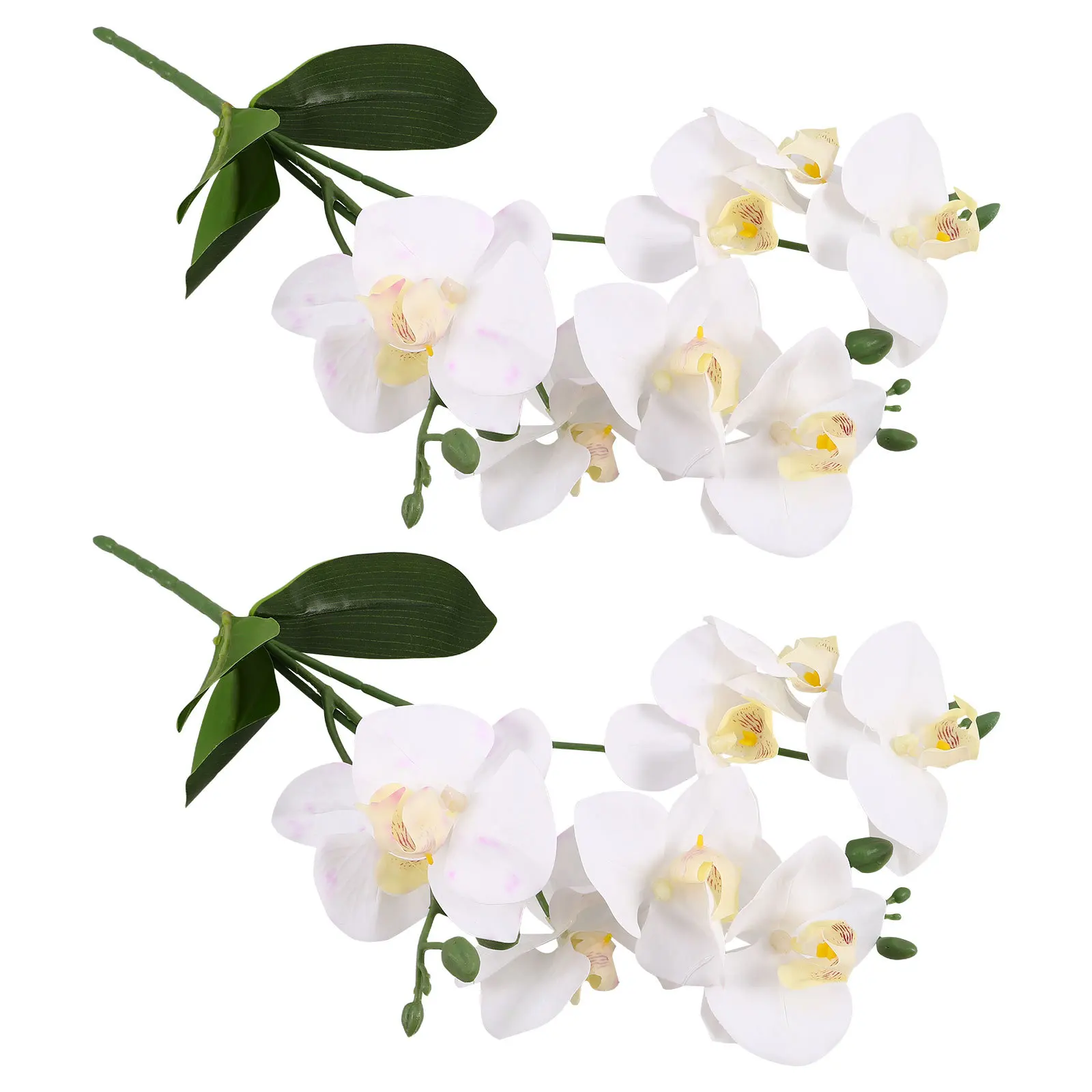 

2Pcs Lifelike Artificial Phalaenopsis Orchid with Leaves 3D Film Technology Faux Potted Plants for Table Centerpiece Indoor