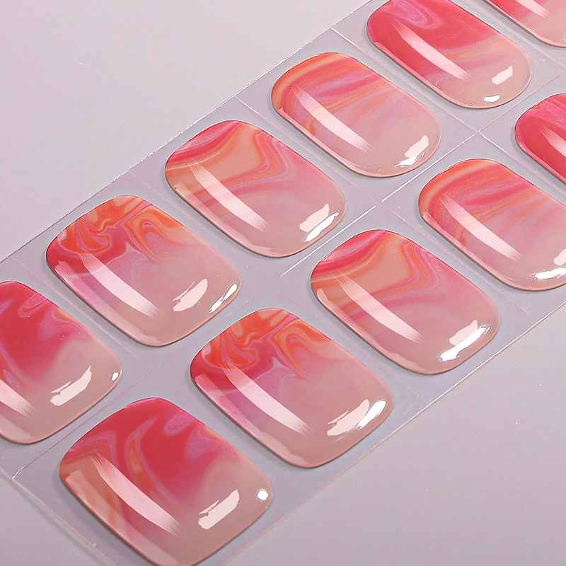 22Tips Sparkling UV-Free Gel Nail Stickers Gradient Marble Full Cover Gel Polish Nail Strips DIY Manicure Decoration