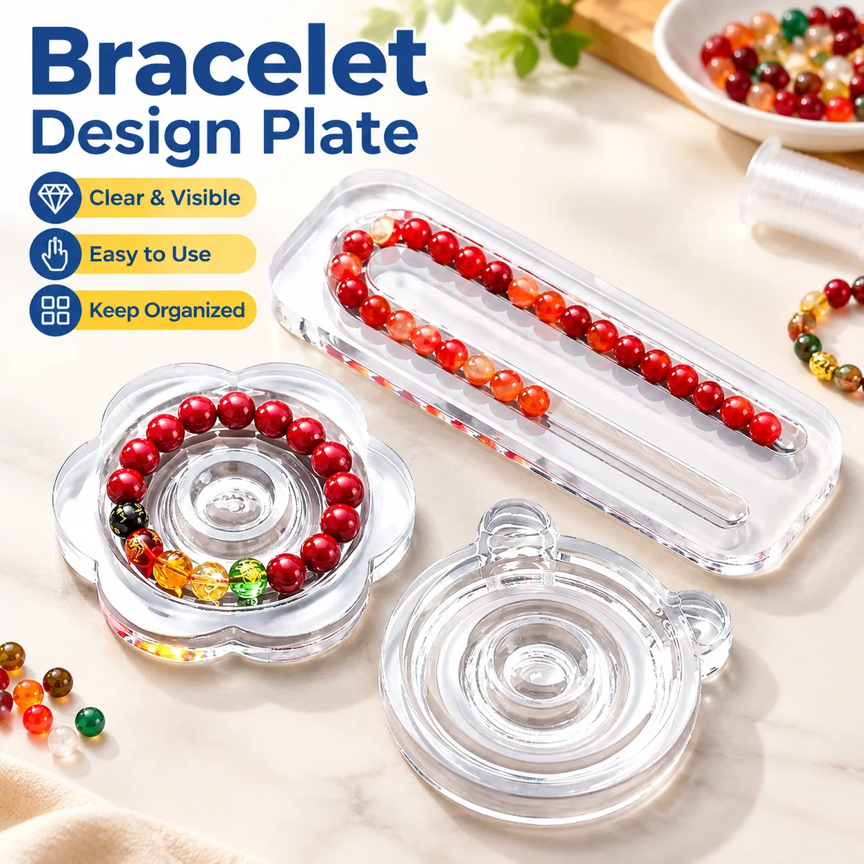 Clear Acrylic Bead Layout Tray Bracelet Design Plate Crystal Bangle Display Holder DIY Handcraft Stringing Sort Accessory