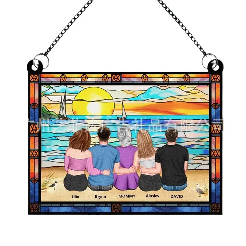 Creative personalized window hanging catcher decoration family figure commemorative stained glass product pendant