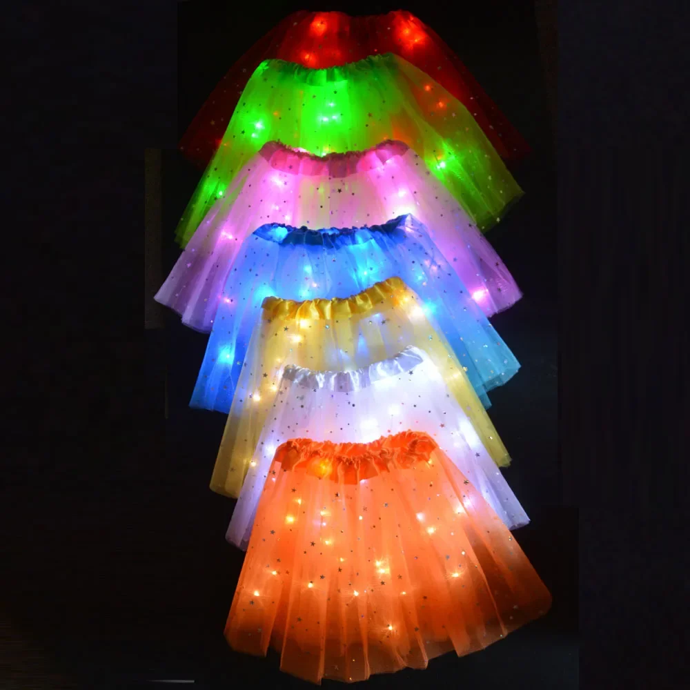 Children Girl LED Star Tutu Light Up Skirt Birthday Fancy Party Costume Led Clothes Ballet Dance Festival Christmas Halloween