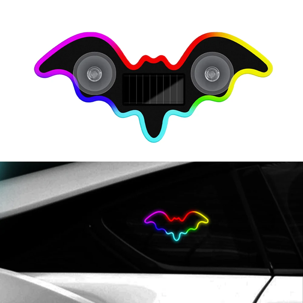 1PCS Solar Powered Car Colorful Led Ambient Light Halloween Bat Shaped Neon Light Rechargeable Atmosphere Breathing Lamp
