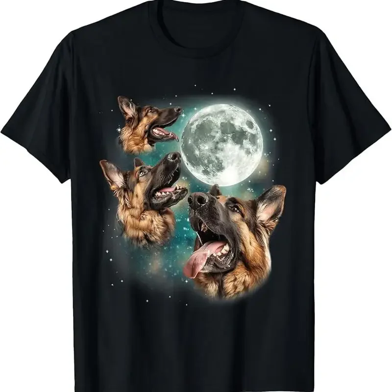 Three German Shepherd Moon Funny Howling Dogs Canine Meme T Shirt