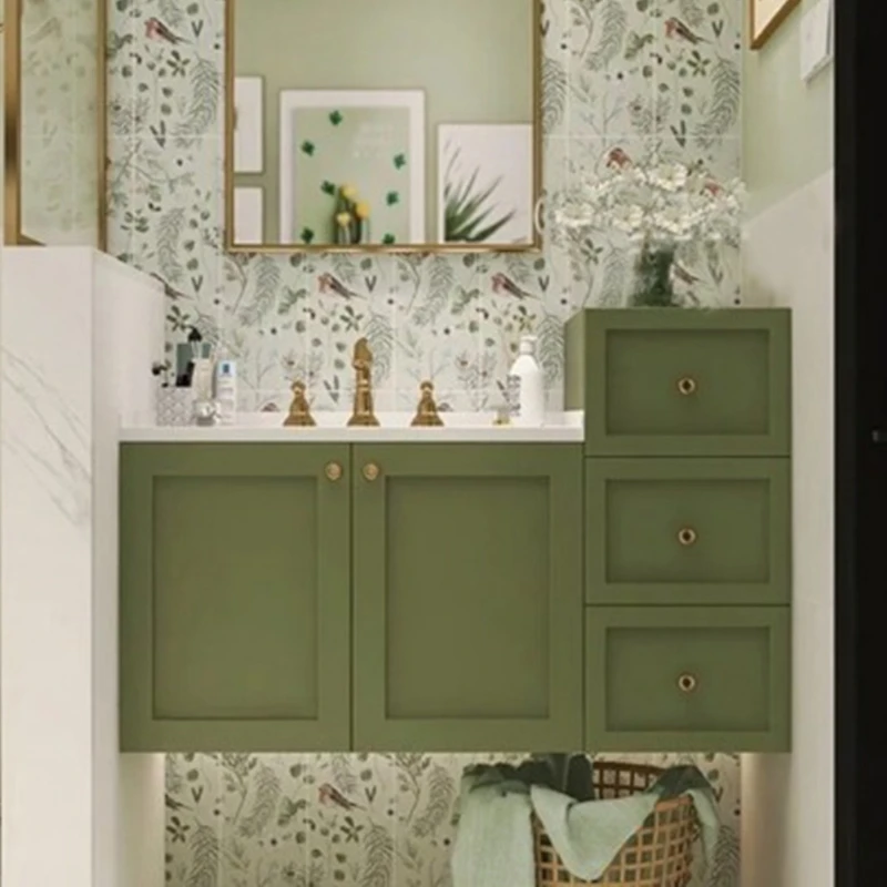 

Vintage green bathroom cabinet combination American style light luxury rock plate Corinne integrated