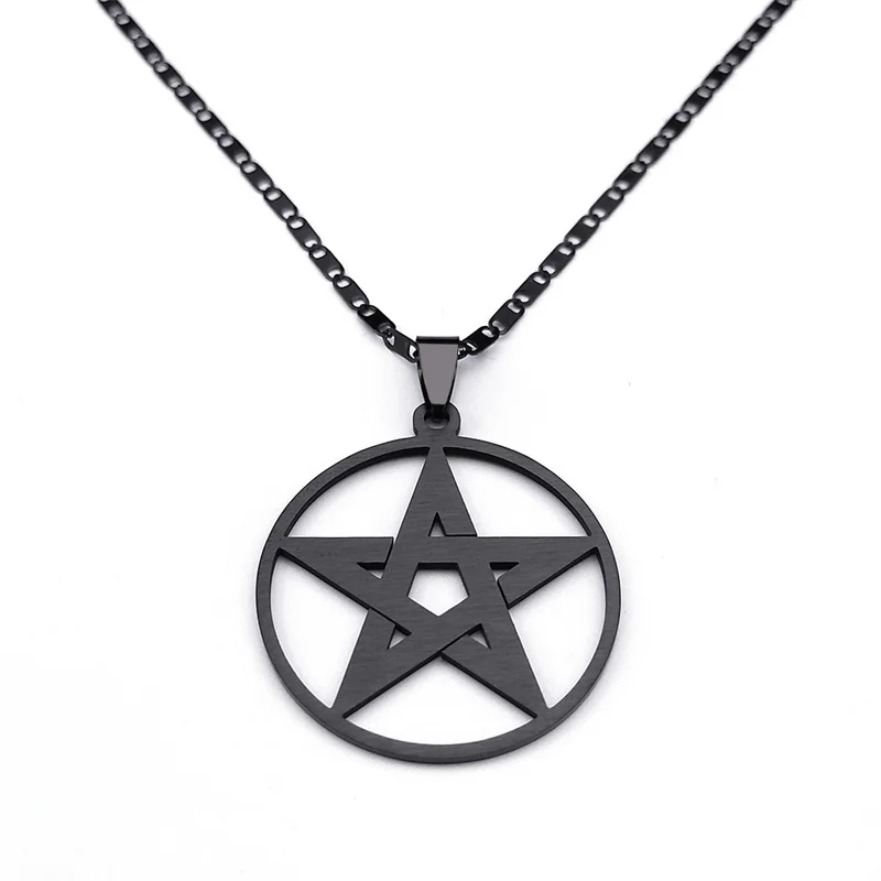 Goth Star Pentagram Pendant Necklace Women Men Black Color Wicca Statement Pentacle Necklaces Jewelry colares femininos N6313