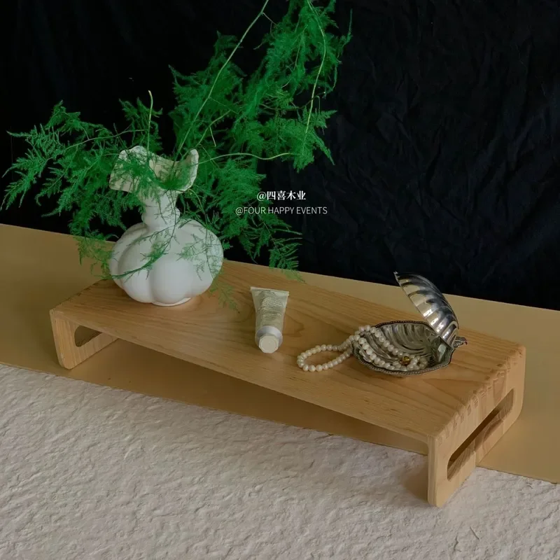 Natural Solid Wood Desktop Organizer Minimalist Bathroom Storage Shelf Aromatherapy Display Tray Entryway Decor Rack for Home