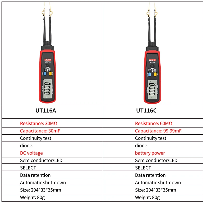 UNI-T UT116A UT116C SMD Multimeter Auto Range Resistance Capacitance Diode(RCD) LED Zener DCV Continuity Battery Tester Meter