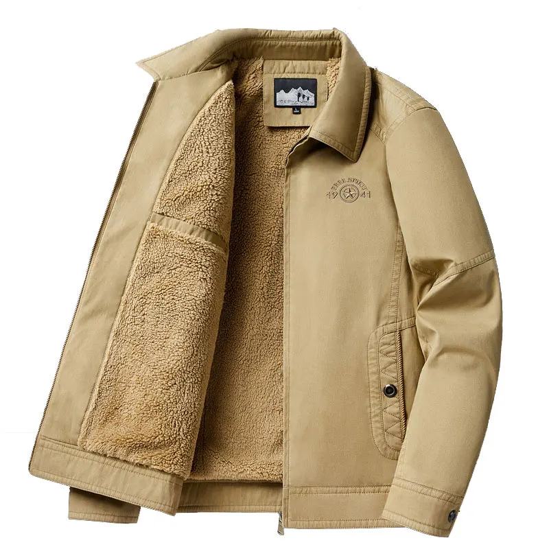 

Мужская хлопковая куртка на подкладке, свободного кроя, повседневная, с отложным воротником, теплая, длинная, однотонная, для бизнеса и повседневной носки