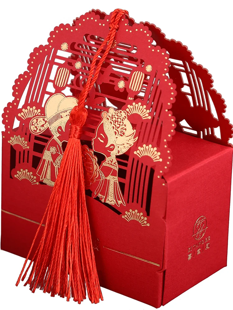 

Traditional Tassels Red Chinese Style Candy Boxes Wedding Gifts For Guests 100pcs Chinese Wedding Double Happiness Favor Boxes