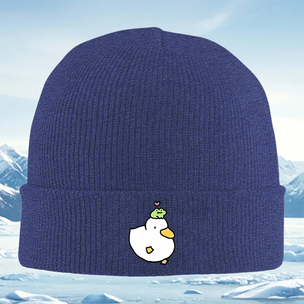 Pato con rana top happy love heren dames unisex hoodero de punto gorro jersey invierno térmico играido Navidad ciclismo al a