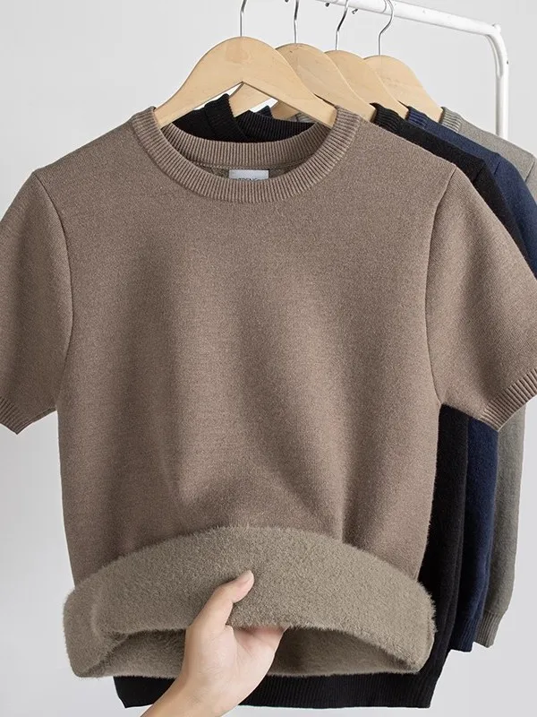 

plus Size Men's Fce Lined f Sve round Ne Knitwear ort Sve Sweater Warm Casual Comfortable Breathable for Autu...