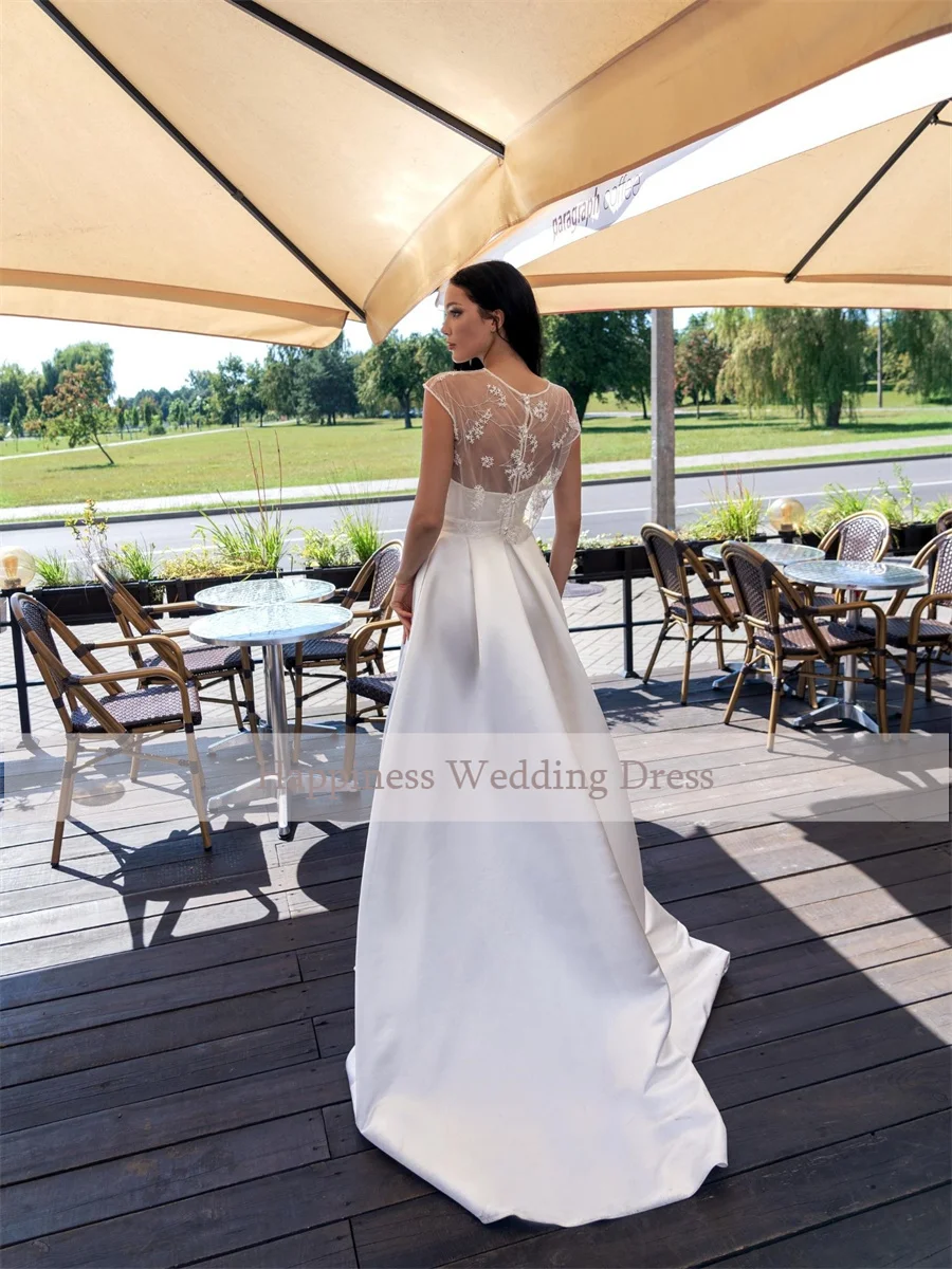 Customized Off-Shoulder Sleeveless Front Split Detachable Jacket Satin Prom Gown Backless And Zipper Wedding Gowns