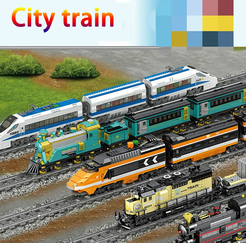 KTM 電気機関車と貨車セット KAZI 電気列車モーター電源機能ハイテクビルディングブロック