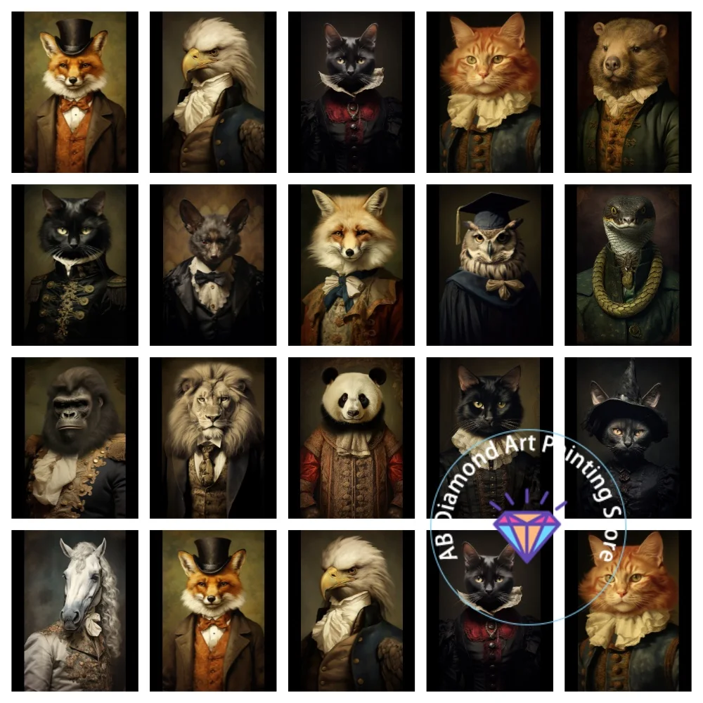 

Fox Black Cat Lion Owl Royal Pet AB Diamond Painting Kit Square Round Diamond 5D DIY Mosaic Handmade Art Adult Gift Home Decor