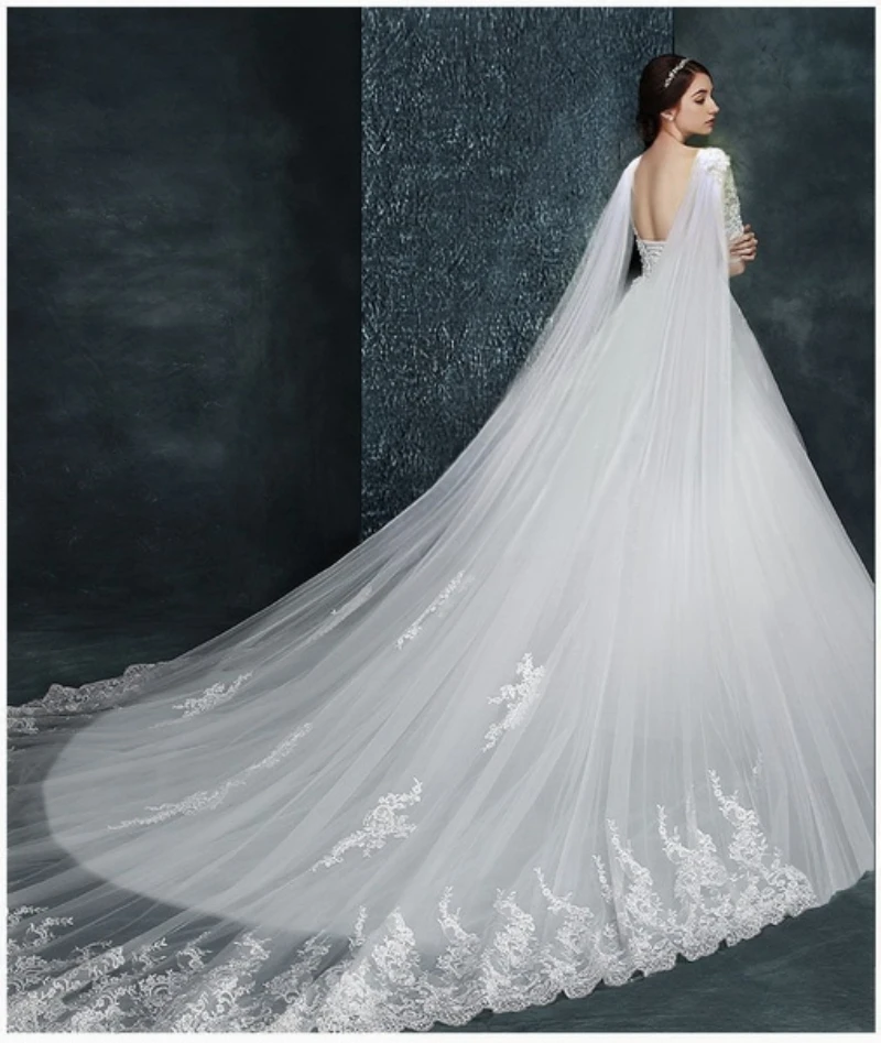 Cape de Mariage Longue en Tulle Blanc Ivoire pour Femme, Châle à la Mode