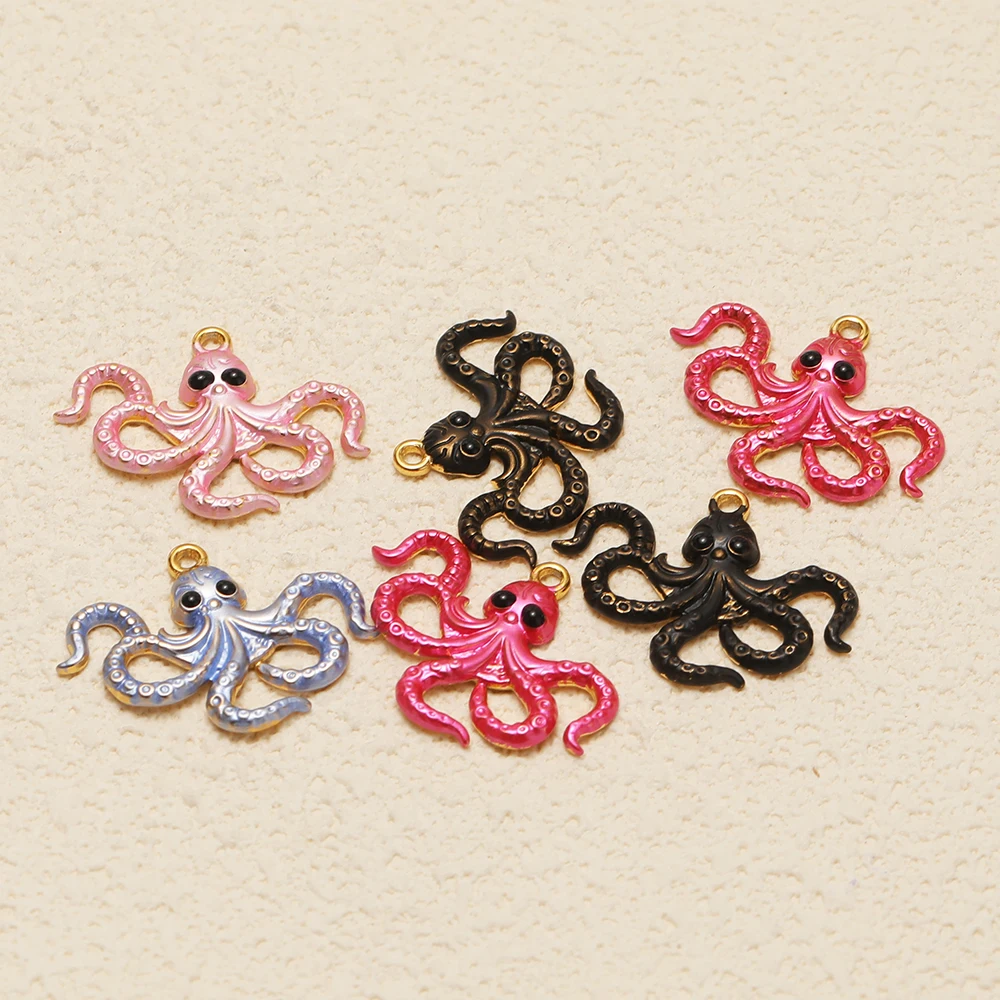 4 Stück rostfreie Edelstahl-Cartoon-Emaille-Oktopus-Anhänger für DIY-Kinderschmuckherstellung, Ohrringdekoration – Detail 3