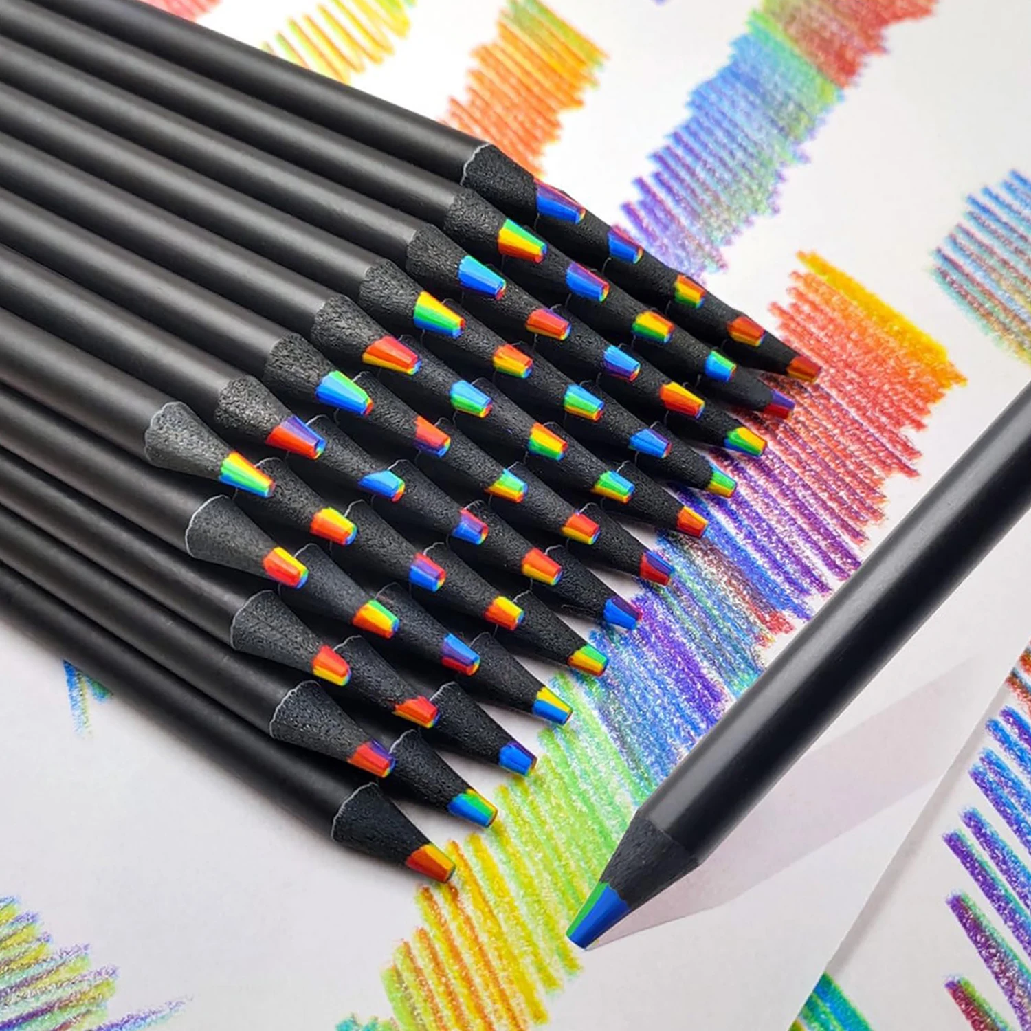 4/6/8/10pcs Mix 7-color Black Wood Rainbow Core Colored Pencil Drawing Tool Wooden Pencil Art Soft Layered Advanced Lead Drawing