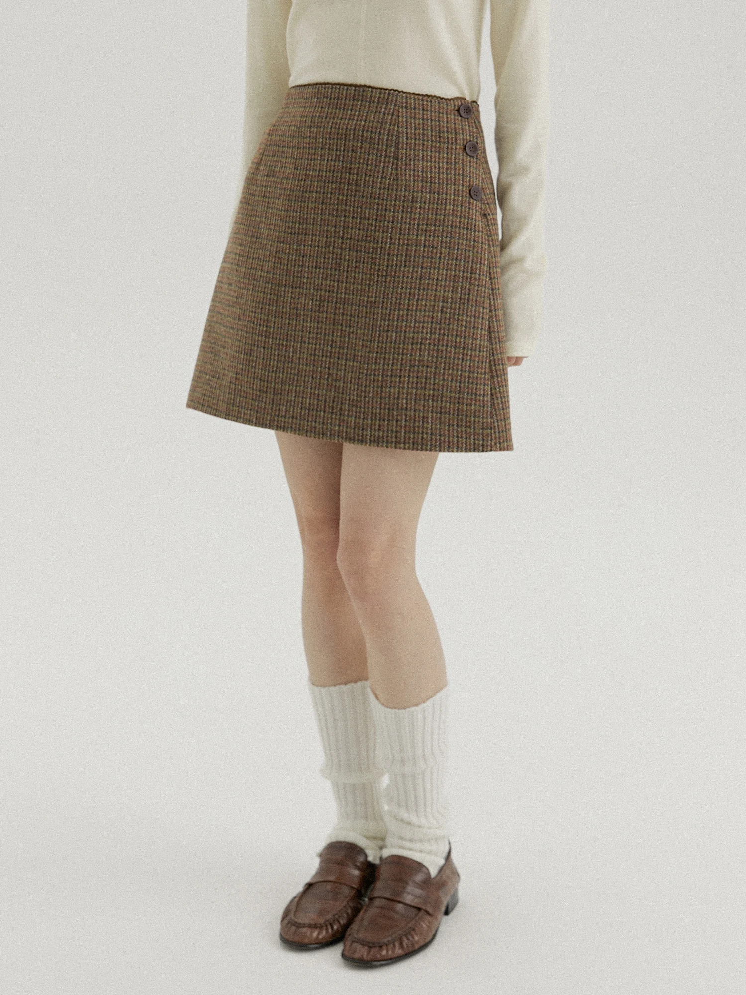 

LLA0 Woolen Skirt Nordic College Sle Women's Autumn Winter Faion Casual mid Waist A-Line Skirt Polyester Fiber