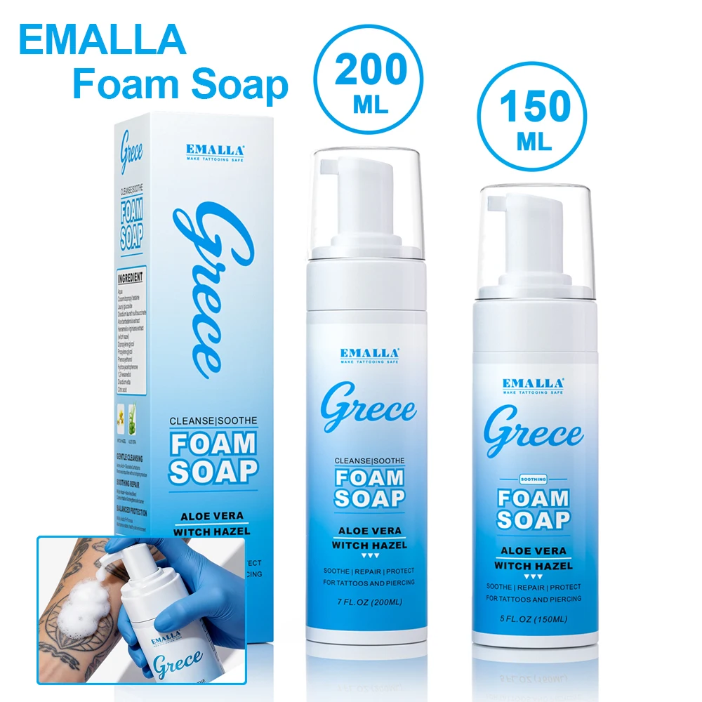 

EMALLA GRECE 200ml/150ml Tattoo Foam Soap Gentle Yet Aftercare Soap Foam for Skin Pre-Care Calm Irritation Tattoo Accessories