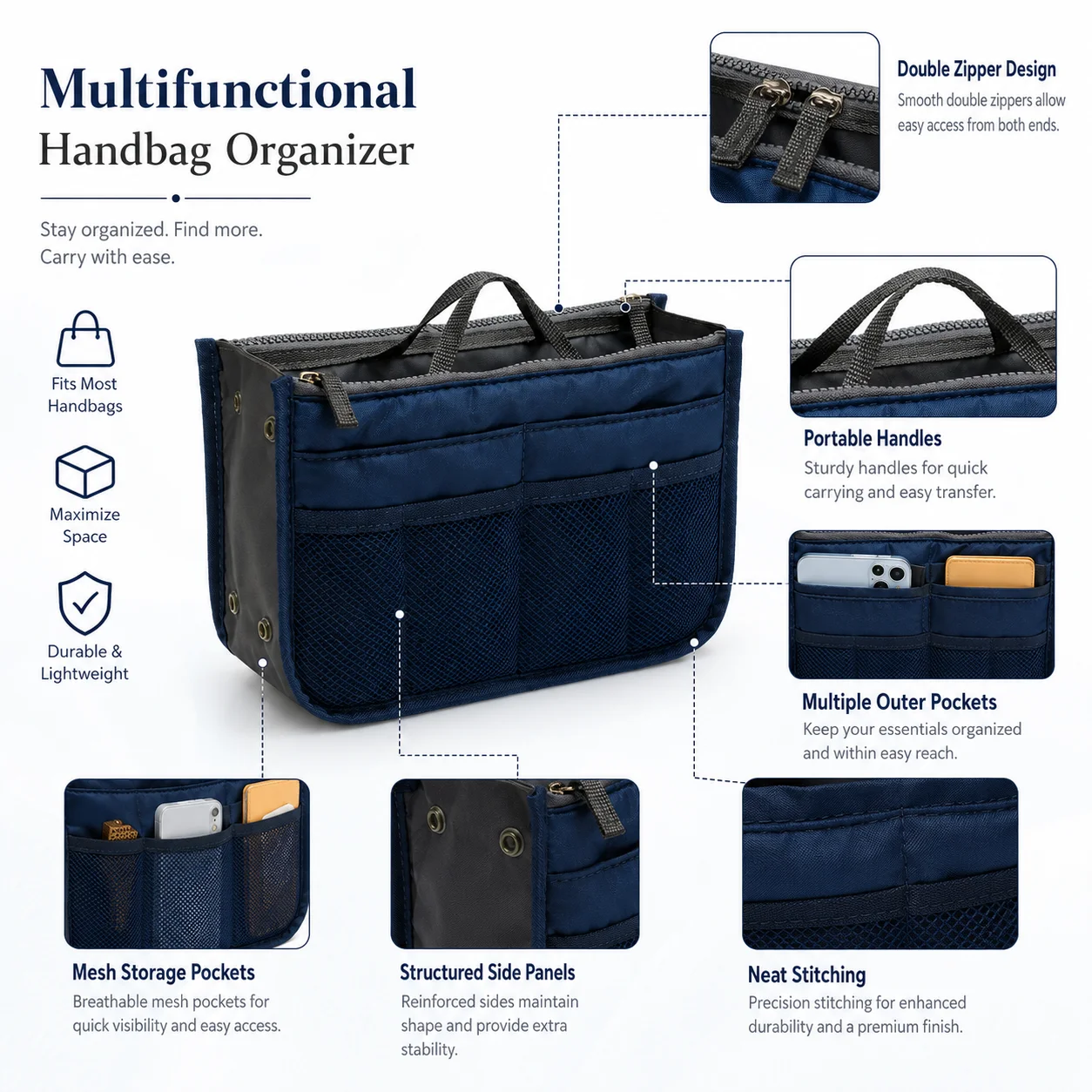 Multifunctional Bi-fold Storage Bag Double Zipper Large Capacity Storage Arrangement Makeup Toiletries Large Classification Bag