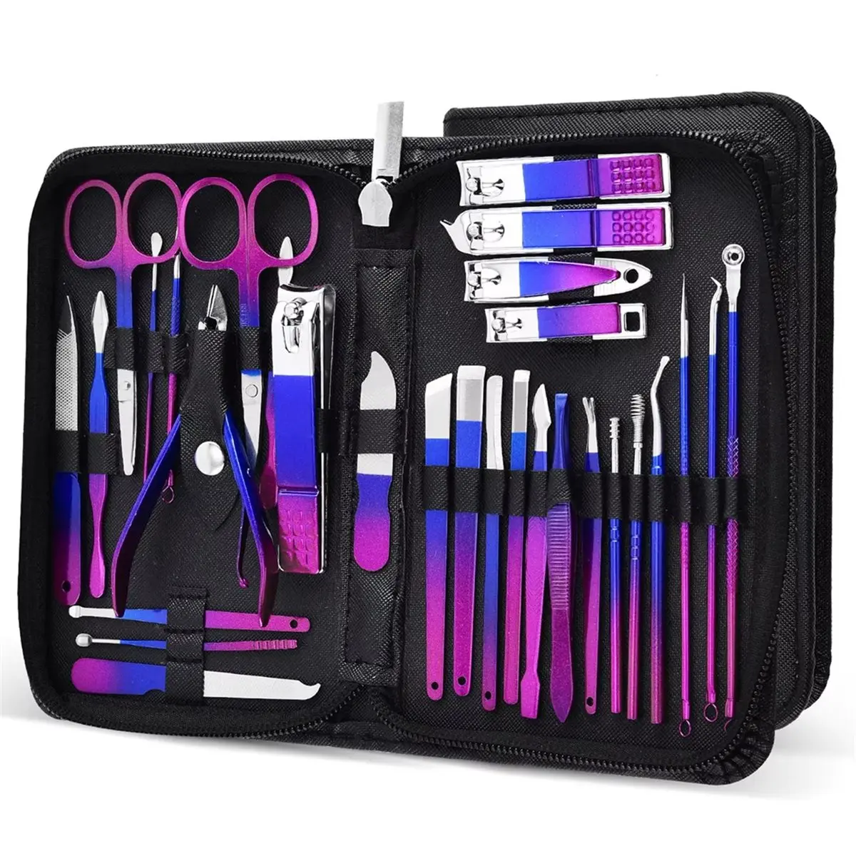 [N84R] 30 in 1 Nail Clipper Set Blue-Red Anti Splash Fingernail Cutter Stainless Steel Nail Scissor Cuticle Tools