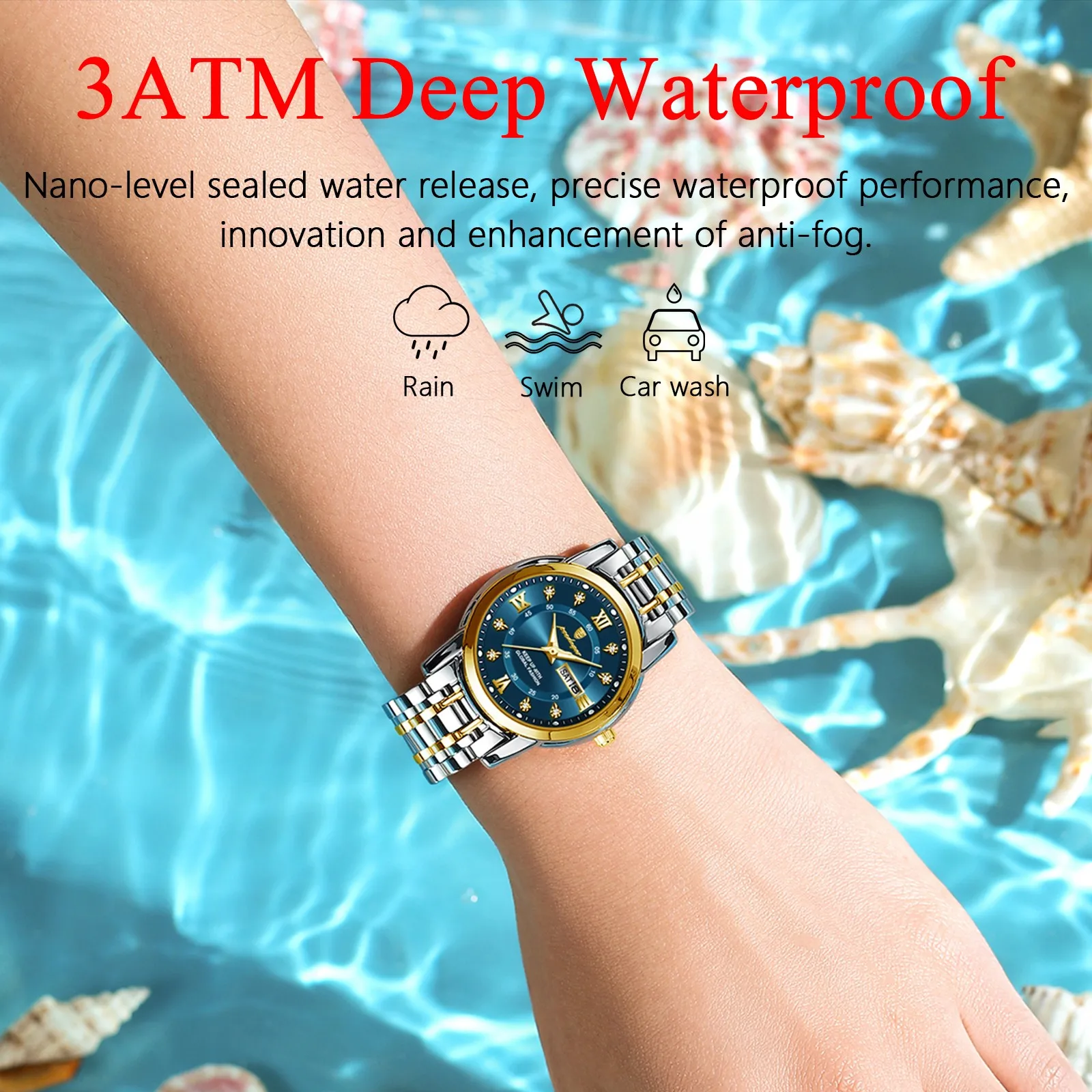 POEDAGAR Luxury Women\'s Quartz Watches Luminous Waterproof Date Week Women Wristwatch Elegant Dress Stainless Steel Ladies Watch