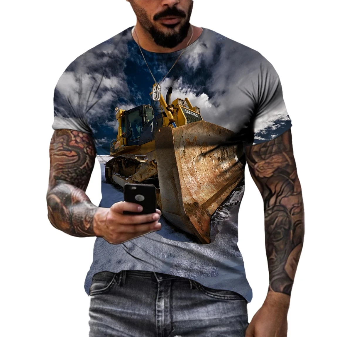 Trendy Fashion Funny Excavator Picture Men T-Shirt Trend Short Sleeve Tops