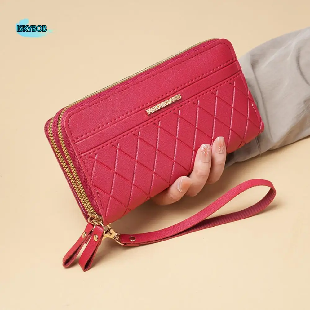 

Long Women's Clutch Bag Large Capacity Pu Leather Lady Long Wallet Multiple Interlayer Double Zipper Mobile Phone Bag