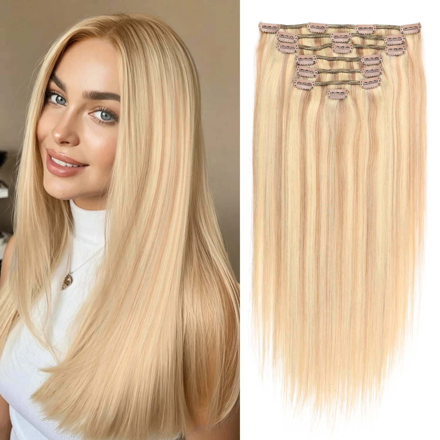 Ombre Highlight Balayage Straight Clip In Hair Extensions 7/9pcs Clip In Hair Extensions Real Human Hair Natural Hair