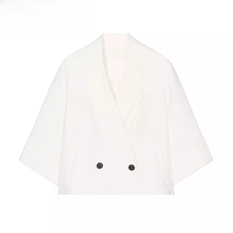 

New Summer Women's ort Double-breasted Lapel Suit Jaet with Belt Matching orts ZA25 Commute Sle Loose Fit Long Sve
