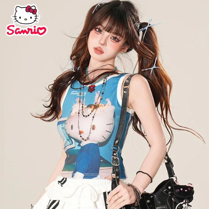 

Sanrio Hello Kitty майки, женский топ Y2k, сексуальная футболка, жилет Kawaii, модная майка для девочек, обтягивающая короткая летняя одежда без рукавов