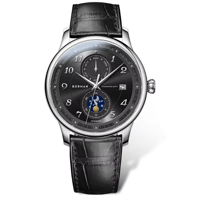Мужские автоматические часы BORMAN, 41 мм, механические наручные часы, 50 м, водонепроницаемые, с сапфировым стеклом, с несколькими циферблатами, месяца, дата, 24 часа