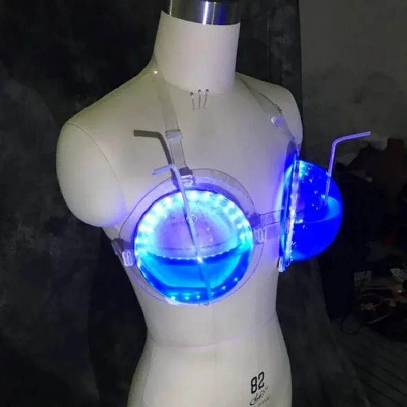 

LED Disco Luminous Bra Large Cup LightUp PVC Brassiere for Nightclub and Bar Performances Sexy Party Atmosphere Costume Prop