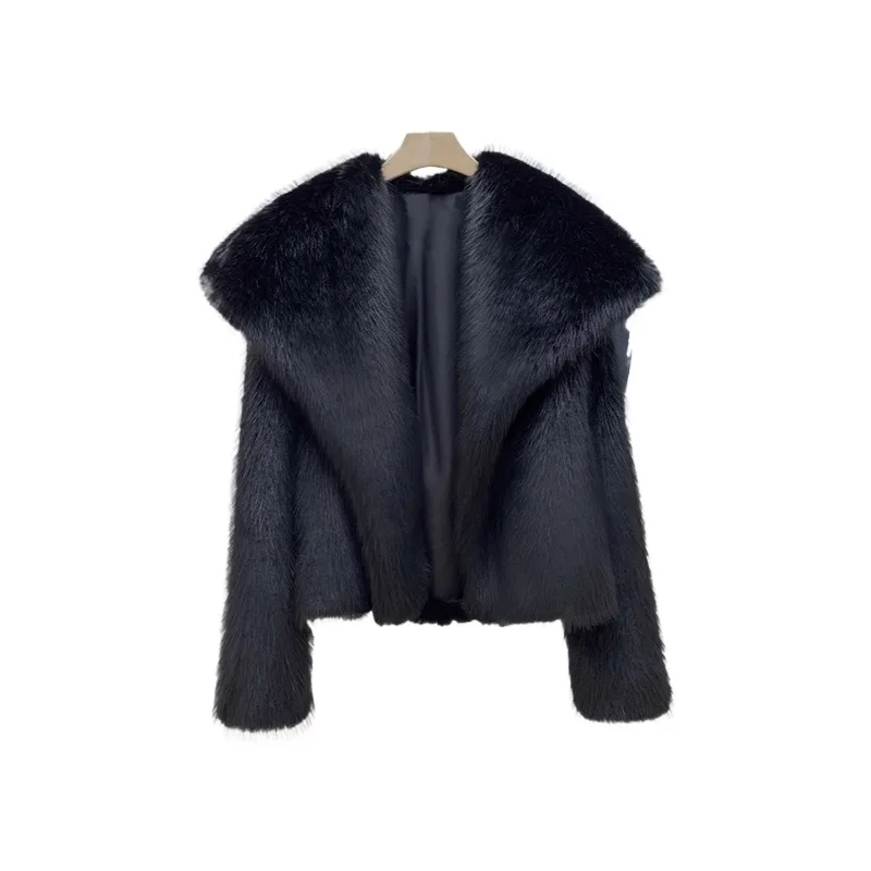 Elegancki płaszcz z imitacji futra z klapami, modny, jednolity kolor, delikatny, ciepły, wygodny, klasyczny, uroczy, zimowy, temperamentny, do pracy, miękki.