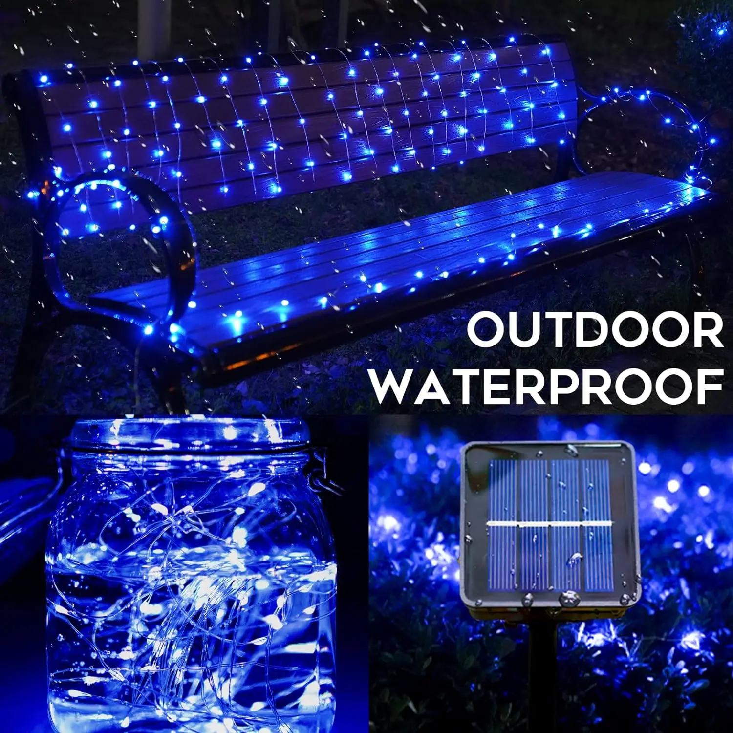 2 Pack 33ft Solar Fairy String Lights Small, 100 Led Blue Solar Fairy Lights Outdoor, Solar Christmas Lights Copper Wire