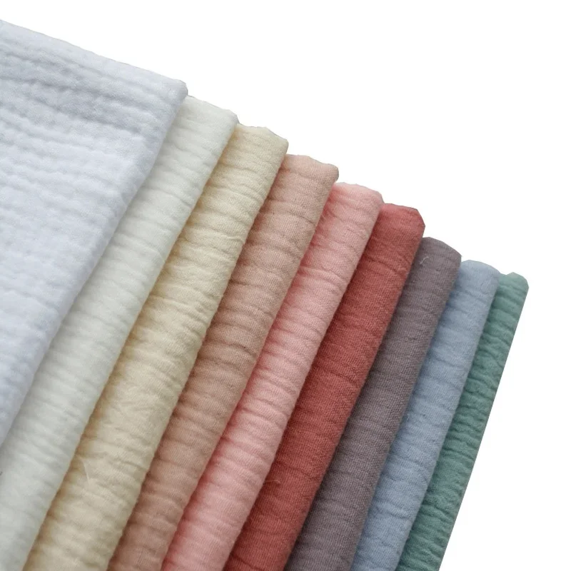 140x50cm Pure Color Crepe Double-Layer Cotton Yarn Fabric, Making Soft Baby Clothes Fabric DIY Clothing Cloth