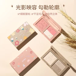 Hand-drawing Art Brown Face Contour Powder Glossy Highlights Peachy Blusher Soft Moist Long Lasting Makeup Bronzer Palette