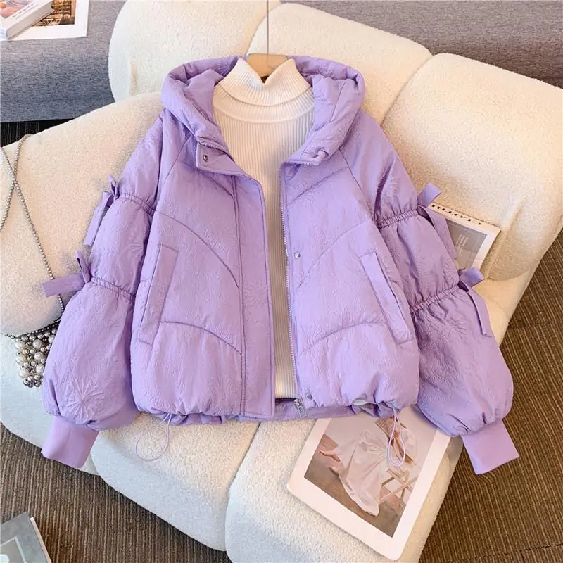 Gorgeous Bow Cotton-padded Jacket Women Short  Winter New Thickened Small Down Padded Jacket Design Feeling Cotton-padded Jacket