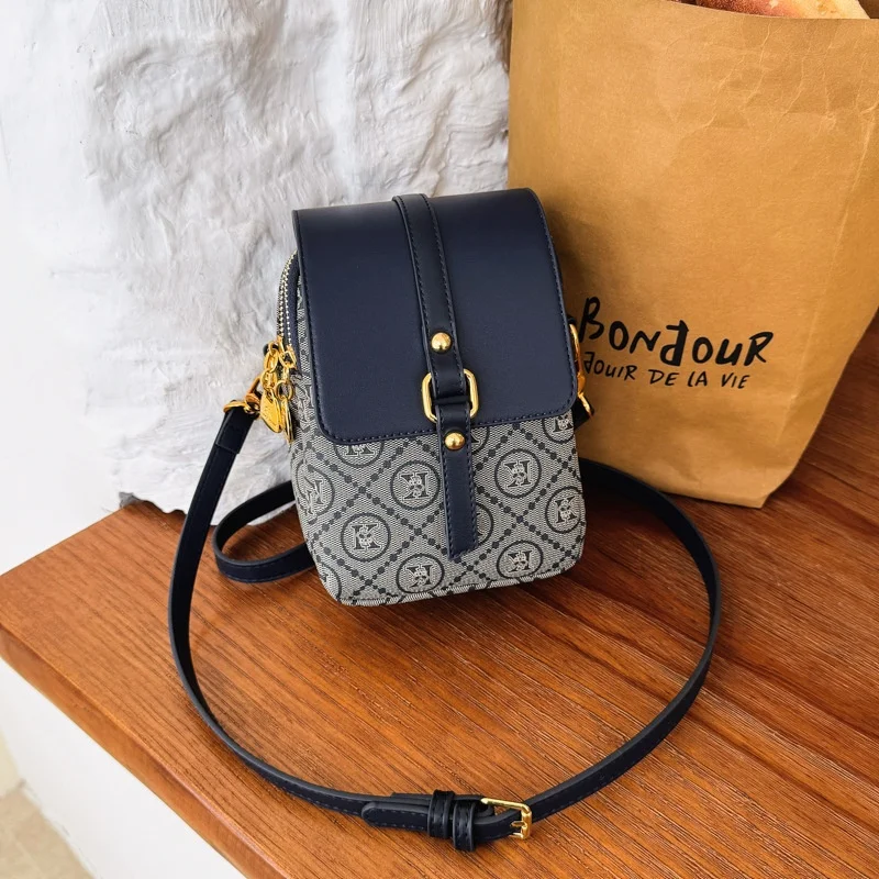 Women's checkered diagonal cross small round bag, retro contrasting flip shoulder bag